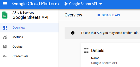 Google Sheets API is enabled