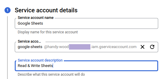 Google Sheets API, create service account